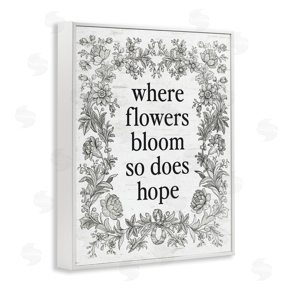Lettered and Lined Hope Blooms Vintage Border White Frame Giclee Art Print