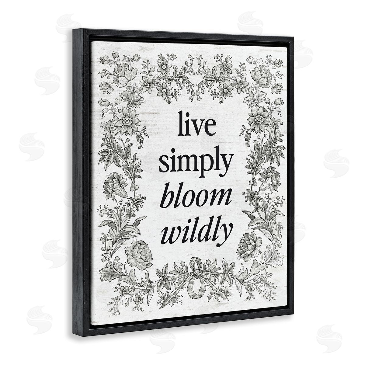 Lettered and Lined Bloom Wildly Vintage Border Black Floating Frame Canvas Wall Art Print