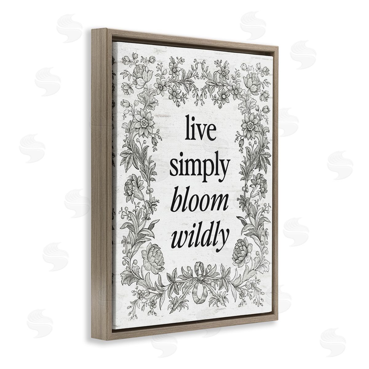Lettered and Lined Bloom Wildly Vintage Border Brown Floating Frame Canvas Art Print