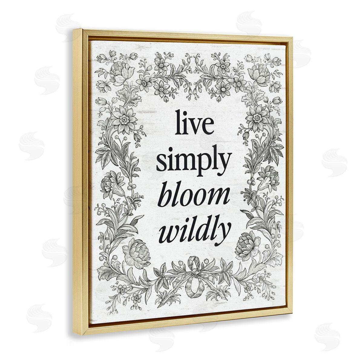 Lettered and Lined Bloom Wildly Vintage Border Gold Floating Frame Canvas Art Print