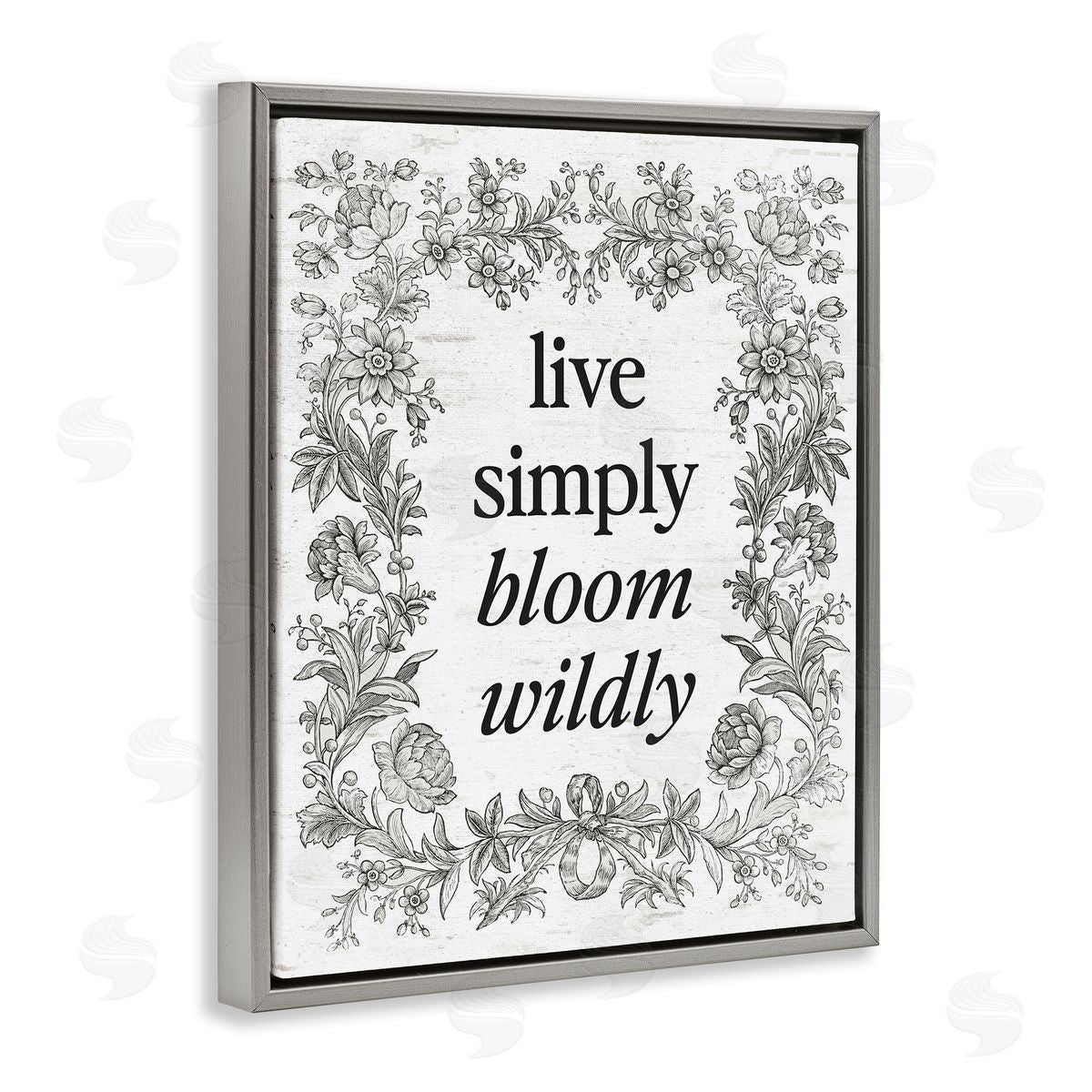 Lettered and Lined Bloom Wildly Vintage Border Gray Floating Frame Canvas Art Print