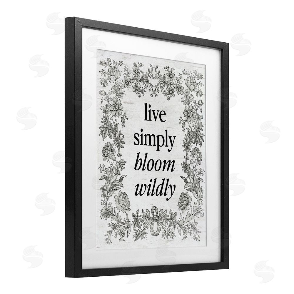 Lettered and Lined Bloom Wildly Vintage Border Black Framed Print Under Glass Art