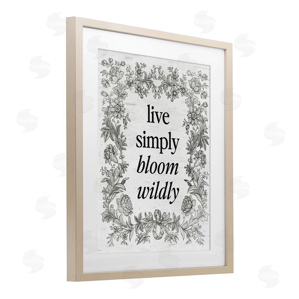 Lettered and Lined Bloom Wildly Vintage Border Birch Framed Print Under Glass Art