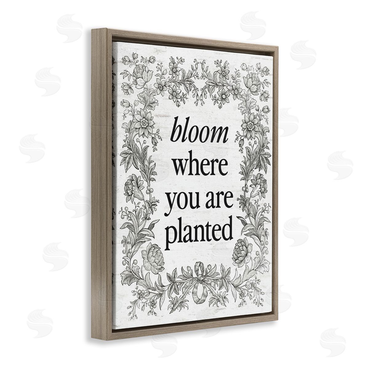 Lettered and Lined Inspiring Bloom with Vintage Border Brown Floating Frame Canvas Art Print