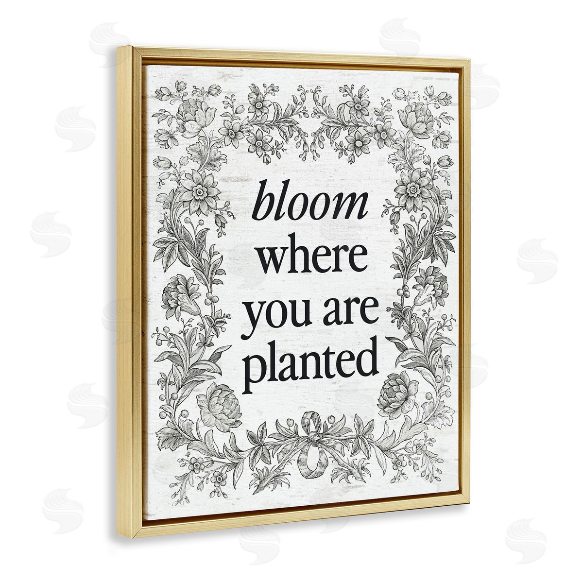 Lettered and Lined Inspiring Bloom with Vintage Border Gold Floating Frame Canvas Art Print