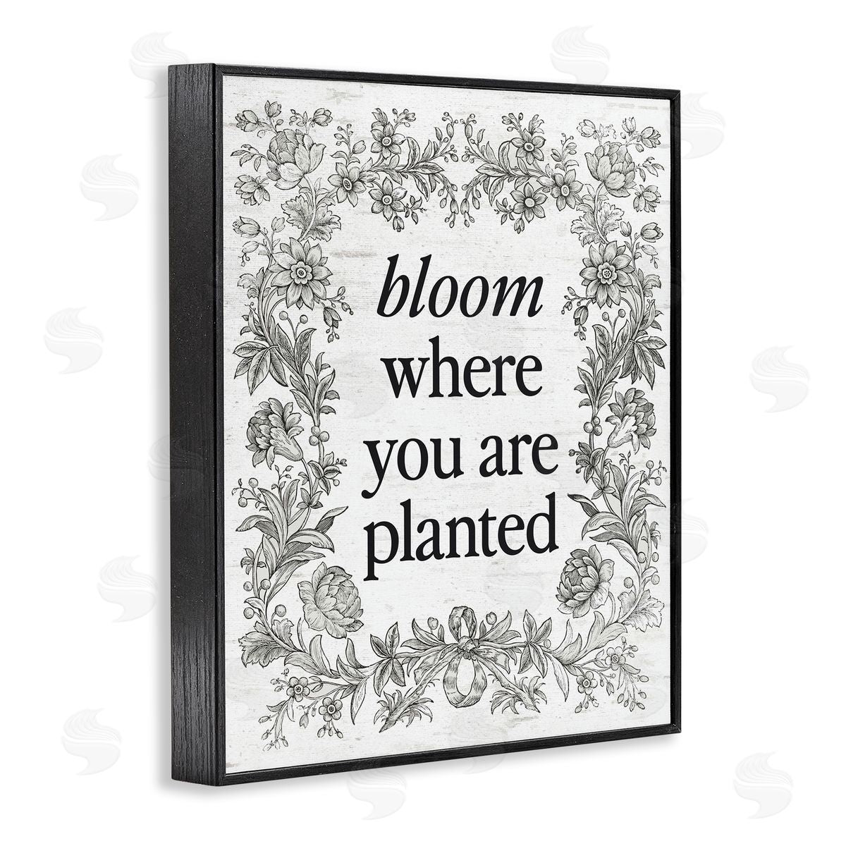 Lettered and Lined Inspiring Bloom with Vintage Border Black Framed Giclee Art Print