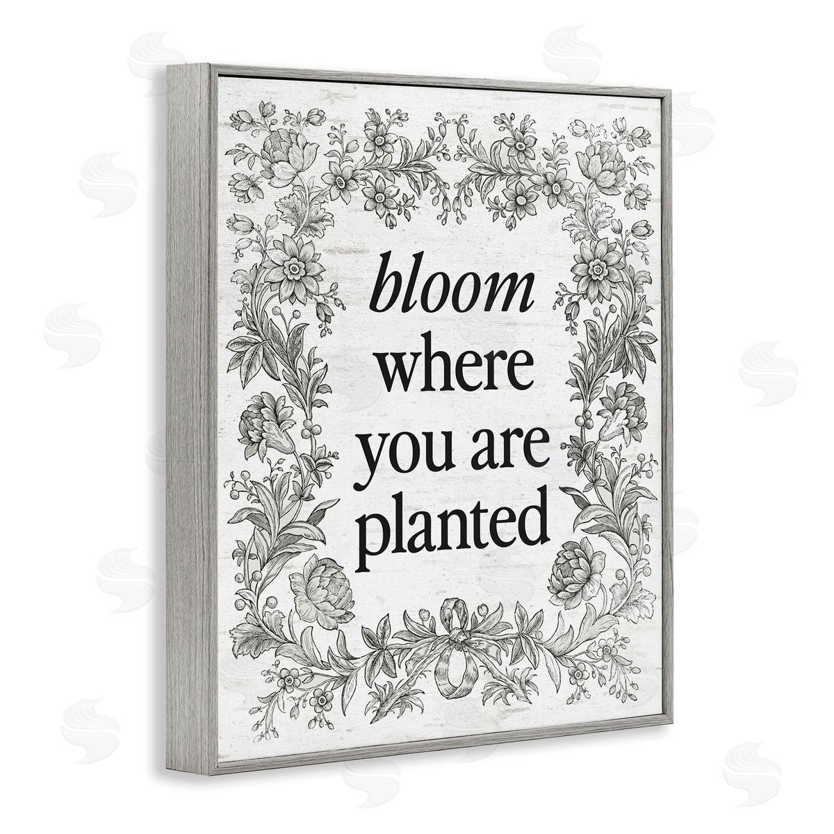 Lettered and Lined Inspiring Bloom with Vintage Border Gray Framed Giclee Art Print