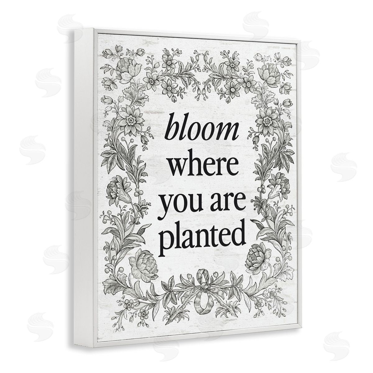 Lettered and Lined Inspiring Bloom with Vintage Border White Frame Giclee Art Print