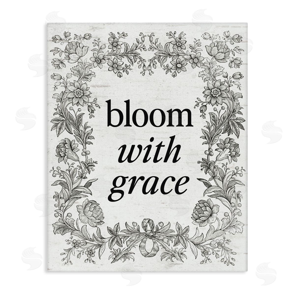 Lettered and Lined Bloom with Grace Vintage Border Canvas Wall Art Print