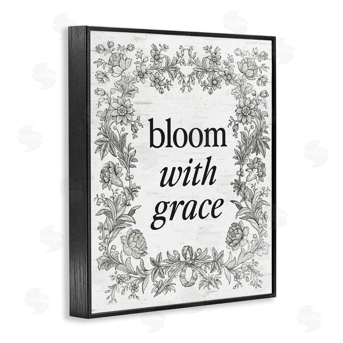 Lettered and Lined Bloom with Grace Vintage Border Black Framed Giclee Art Print