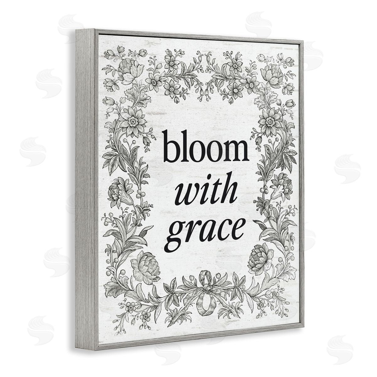 Lettered and Lined Bloom with Grace Vintage Border Gray Framed Giclee Art Print