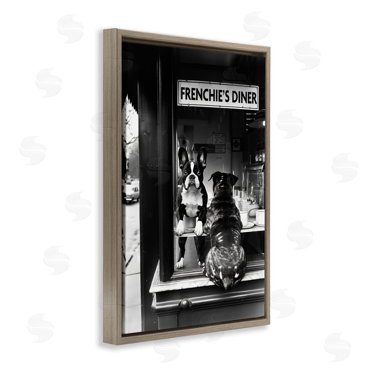 Annabelle Hall Frenchie's Diner Window View Brown Floating Frame Canvas Art Print