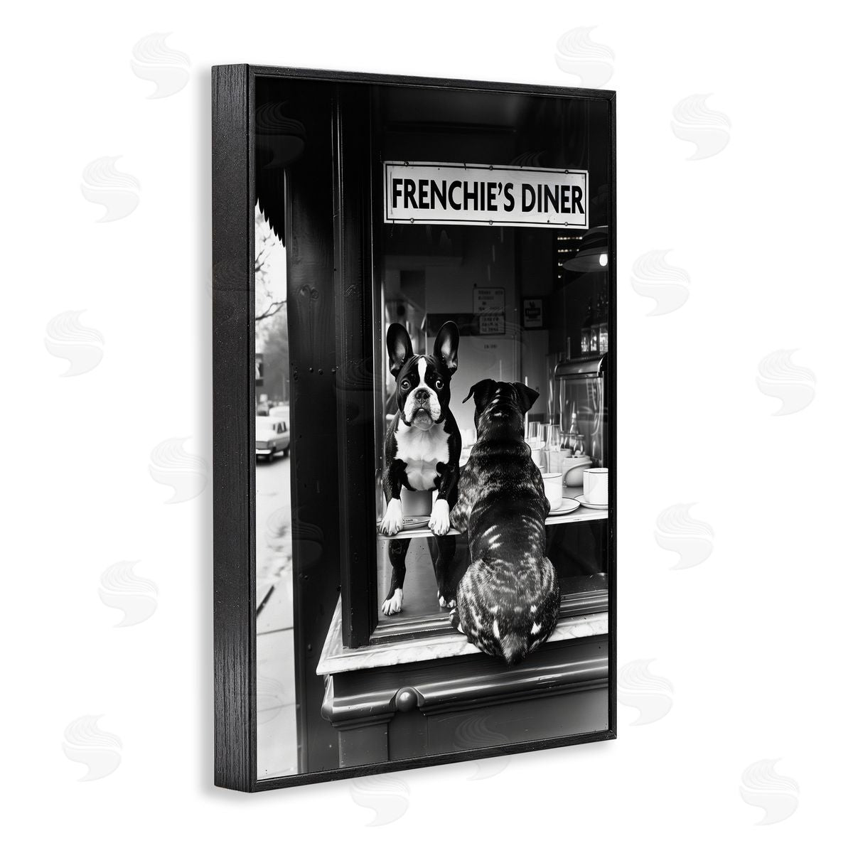 Annabelle Hall Frenchie's Diner Window View Black Framed Giclee Art Print