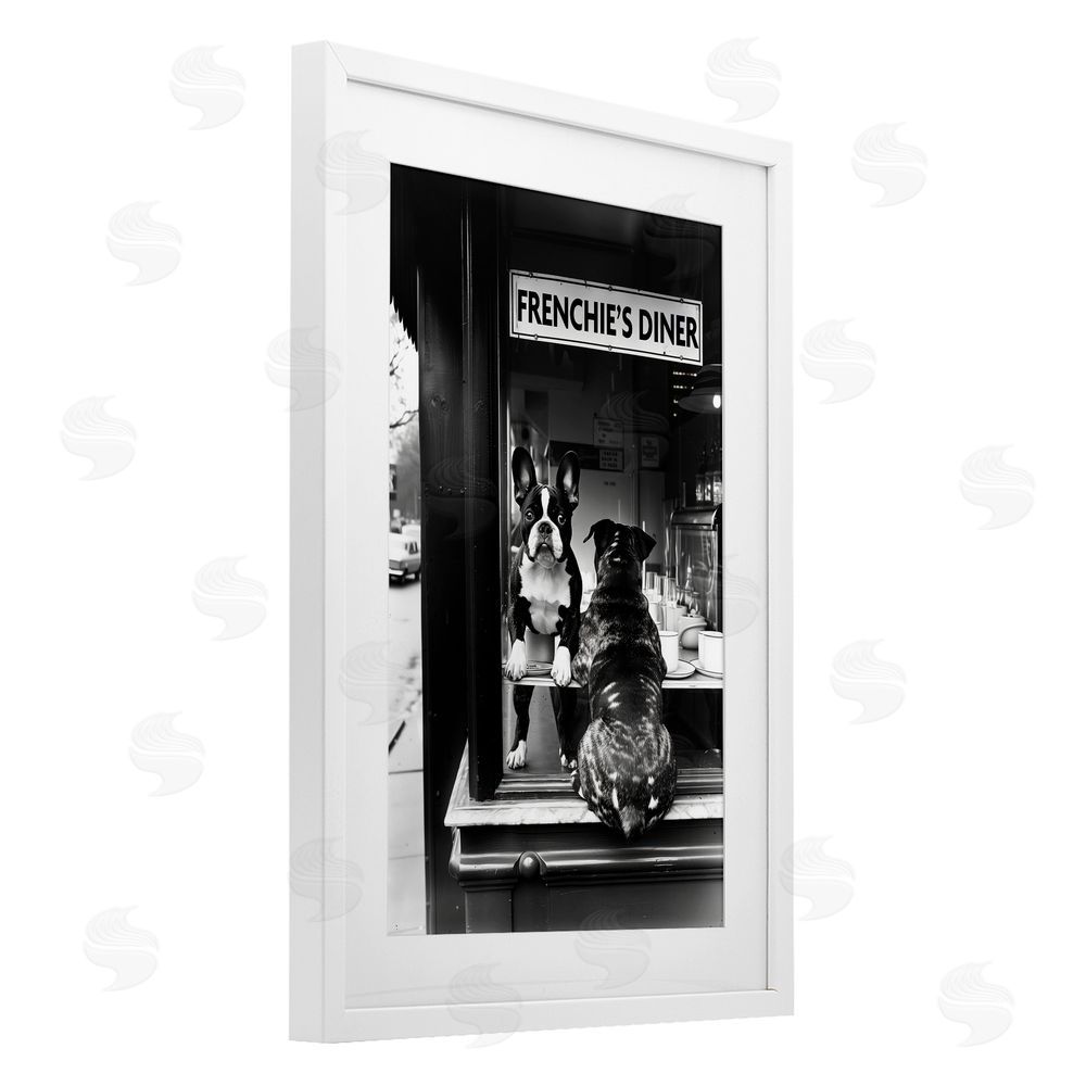Annabelle Hall Frenchie's Diner Window View White Framed Print Under Glass Art