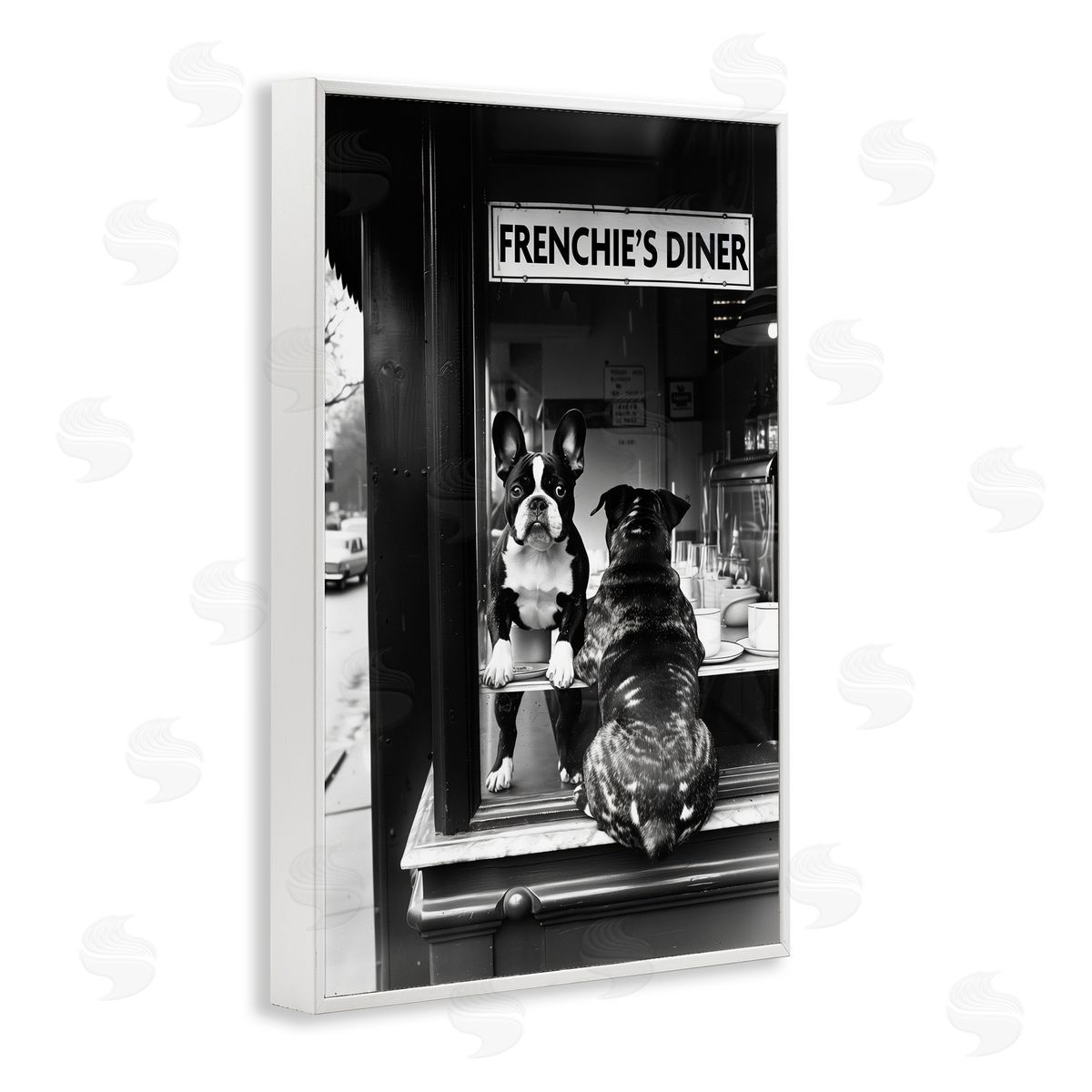 Annabelle Hall Frenchie's Diner Window View White Frame Giclee Art Print