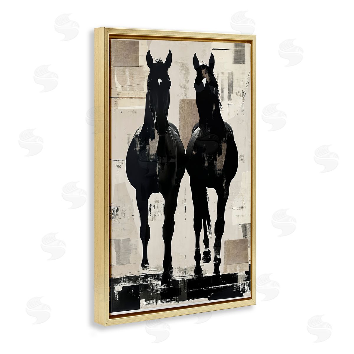 Annabelle Hall Equinity Horse Pair Gold Floating Frame Canvas Art Print