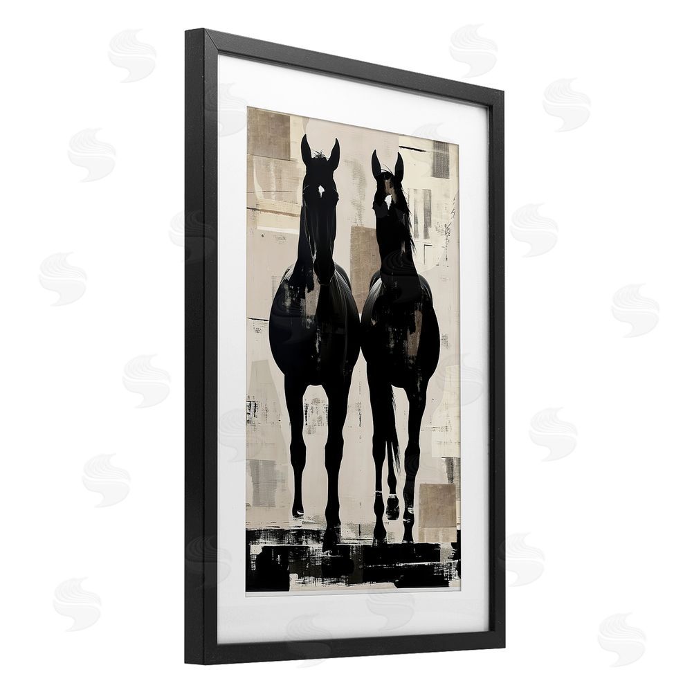 Annabelle Hall Equinity Horse Pair Black Framed Print Under Glass Art
