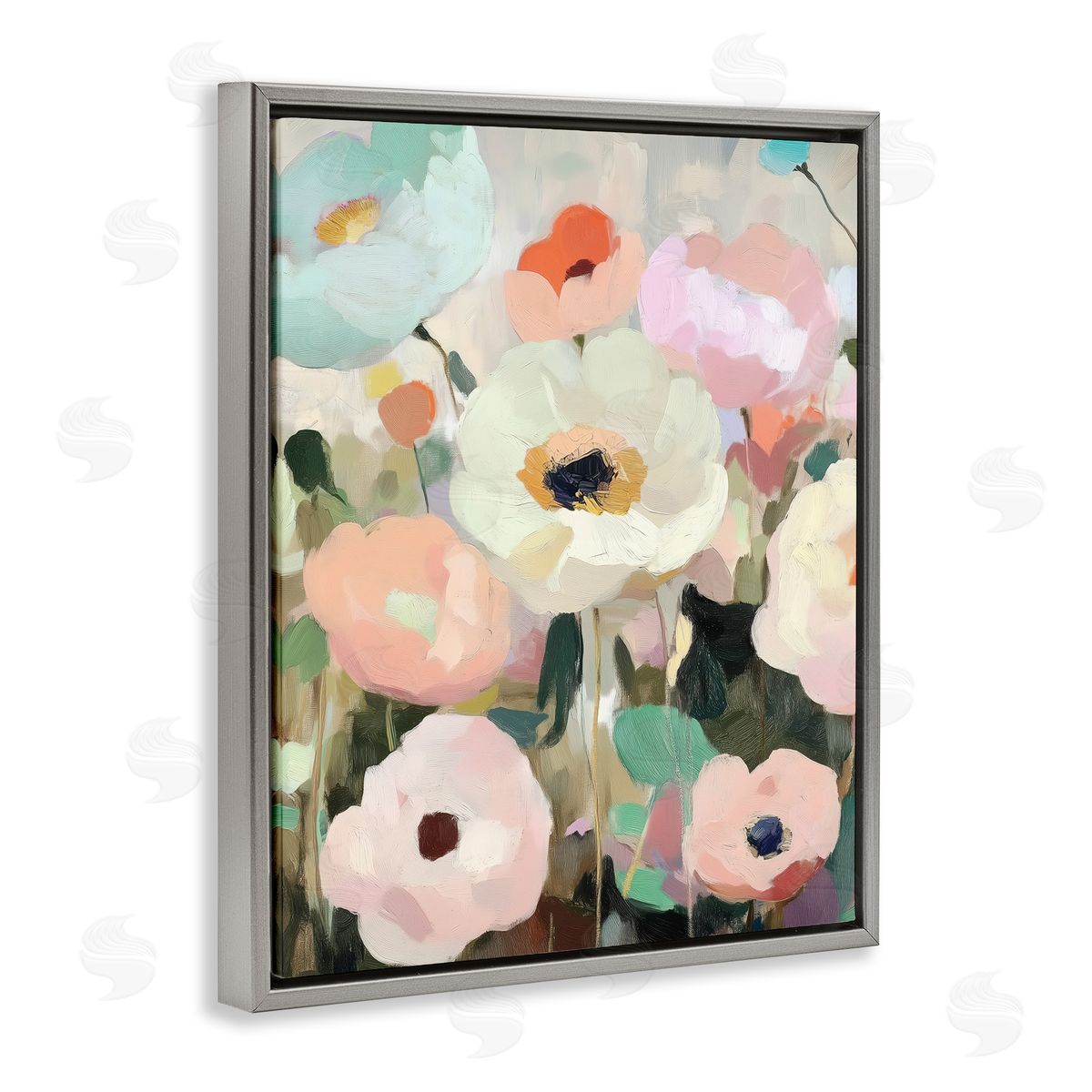Annabelle Hall Garden Of Mint Flowers Gray Floating Frame Canvas Art Print