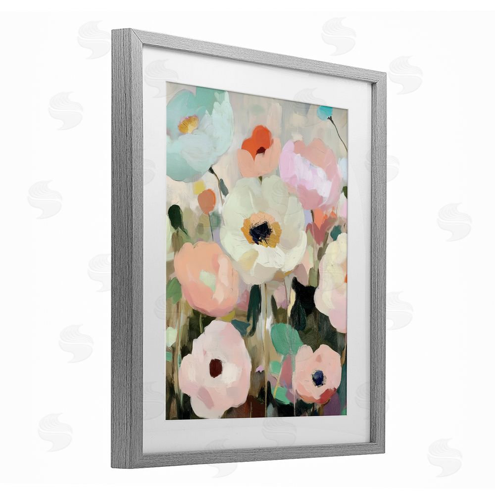 Annabelle Hall Garden Of Mint Flowers Gray Framed Print Under Glass Art