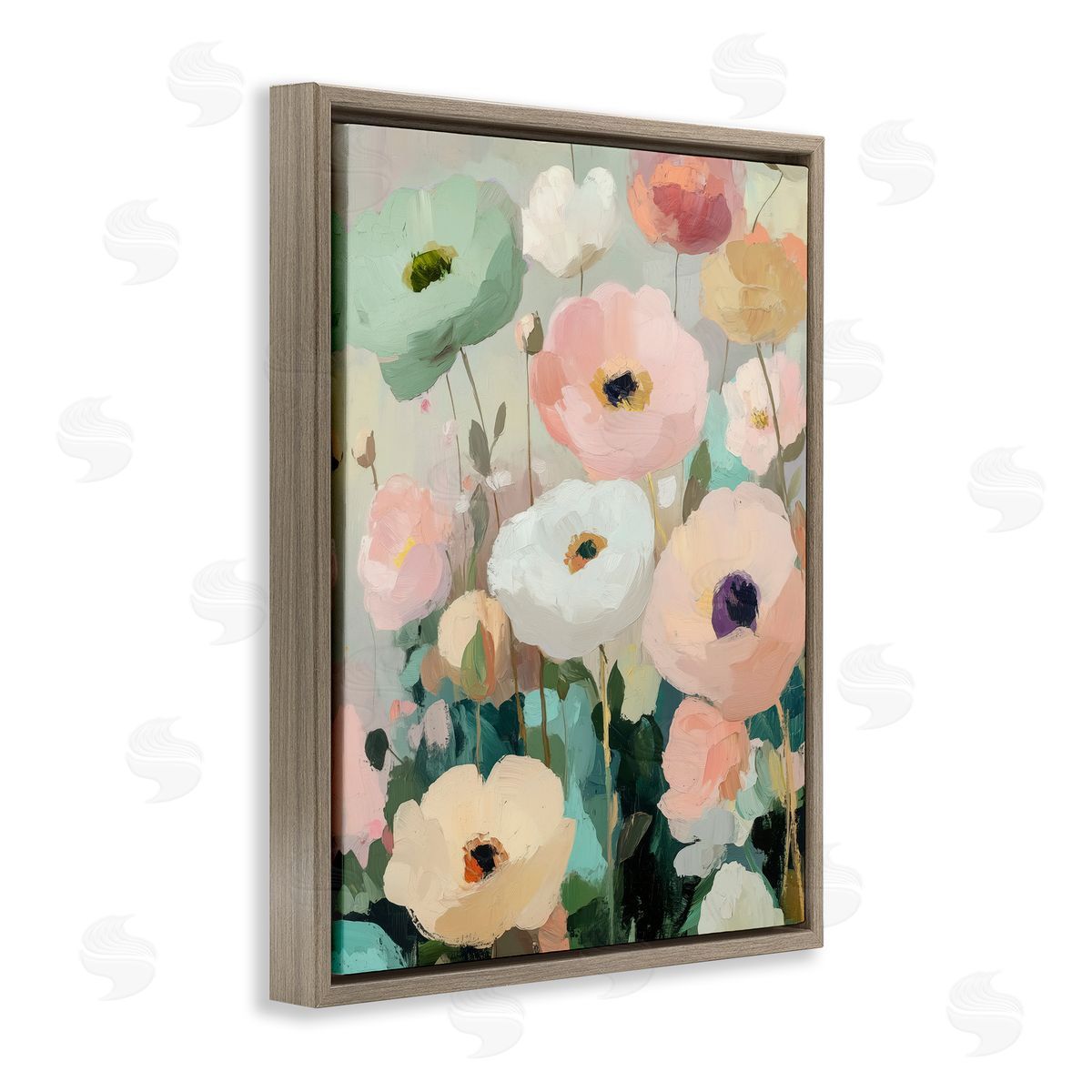 Annabelle Hall Garden Of Mint Poppies Brown Floating Frame Canvas Art Print