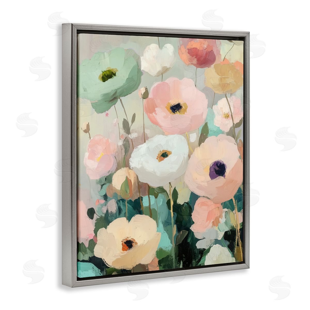 Annabelle Hall Garden Of Mint Poppies Gray Floating Frame Canvas Art Print