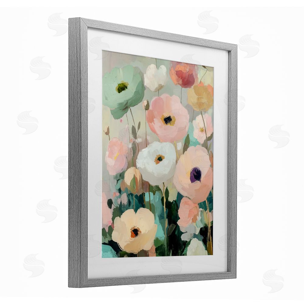 Annabelle Hall Garden Of Mint Poppies Gray Framed Print Under Glass Art