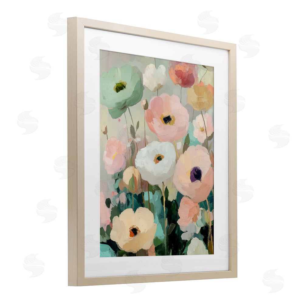 Annabelle Hall Garden Of Mint Poppies Birch Framed Print Under Glass Art