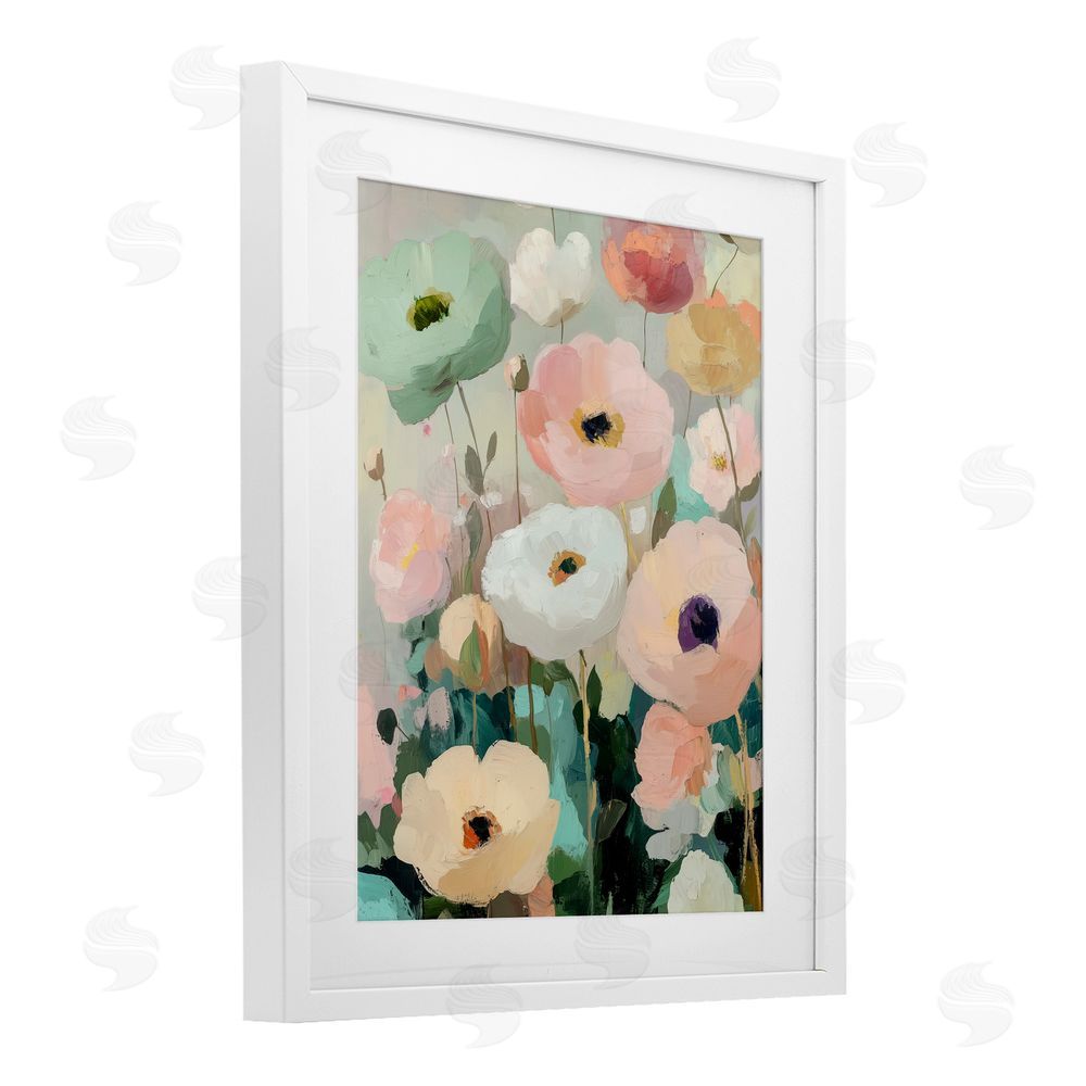 Annabelle Hall Garden Of Mint Poppies White Framed Print Under Glass Art