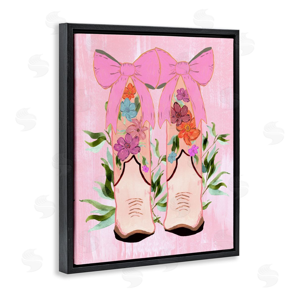 Kara Keller Designs Boots & Bows Cowgirl Design Black Floating Frame Canvas Wall Art Print