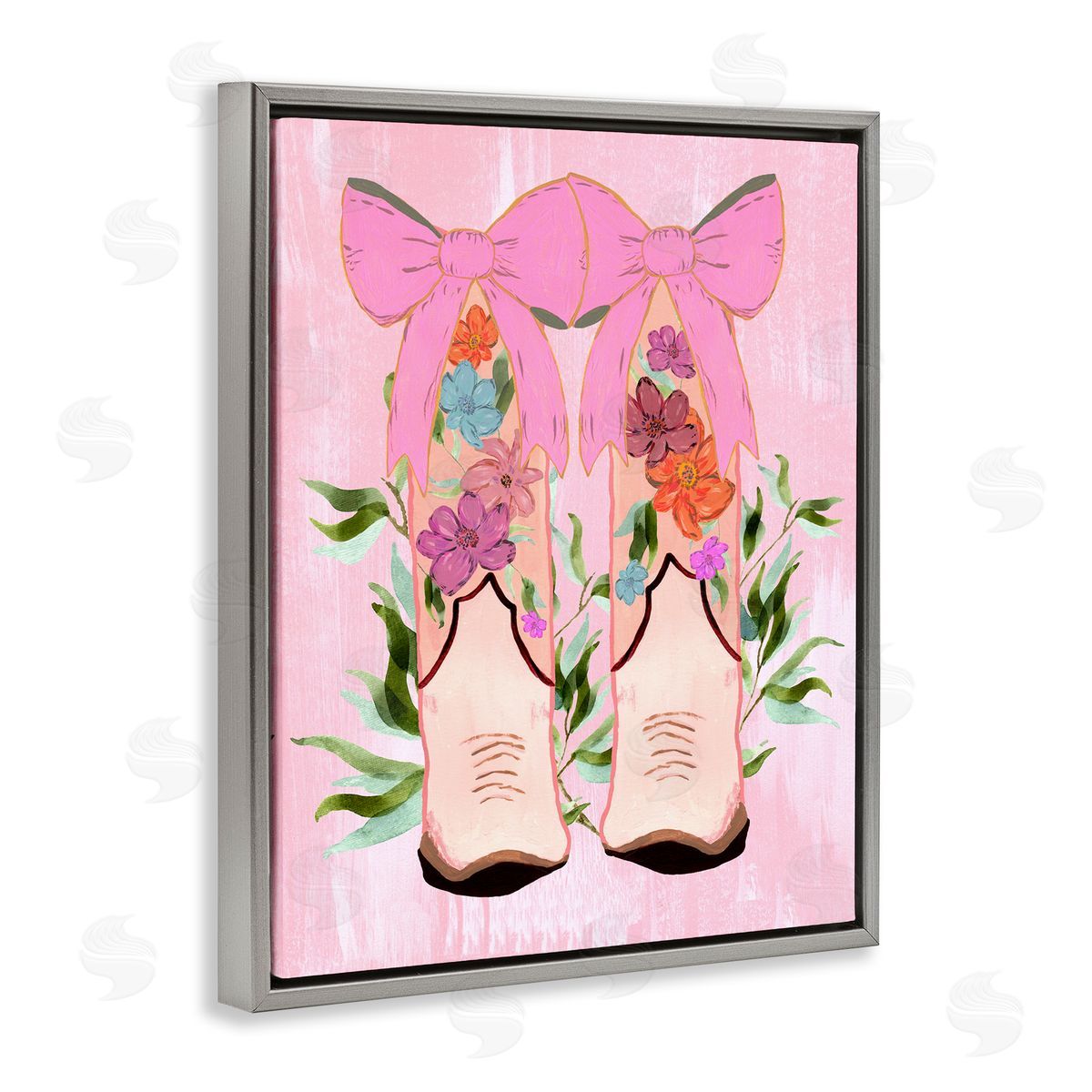 Kara Keller Designs Boots & Bows Cowgirl Design Gray Floating Frame Canvas Art Print