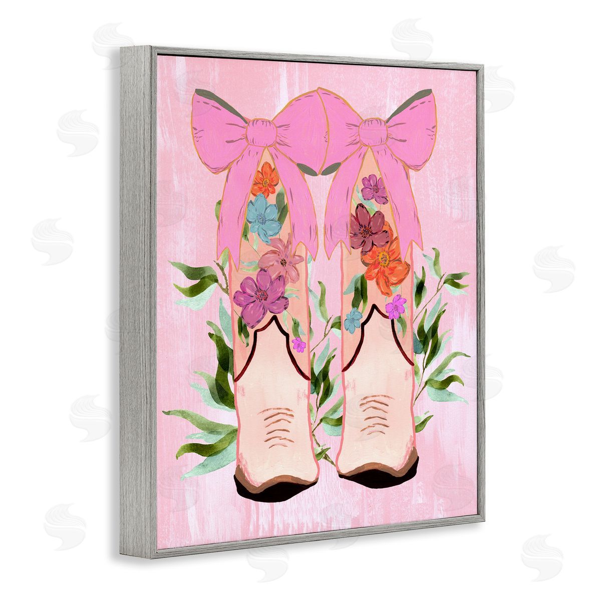 Kara Keller Designs Boots & Bows Cowgirl Design Gray Framed Giclee Art Print