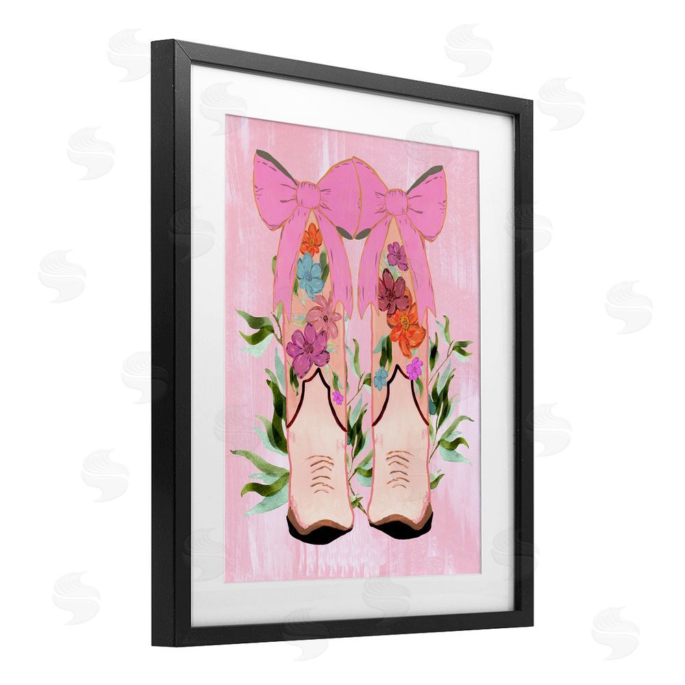 Kara Keller Designs Boots & Bows Cowgirl Design Black Framed Print Under Glass Art