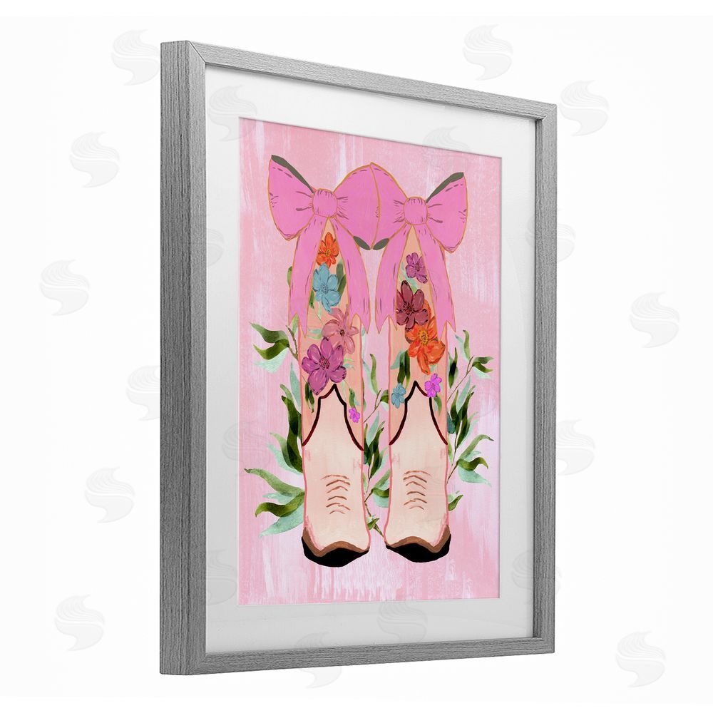 Kara Keller Designs Boots & Bows Cowgirl Design Gray Framed Print Under Glass Art