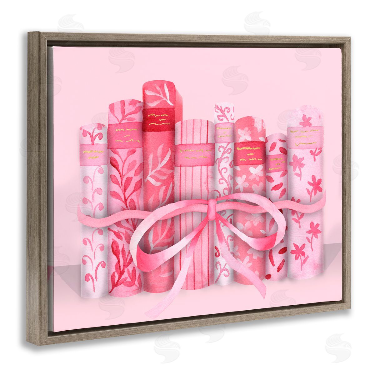 Nina Jacobs Pastel Pink Book Lovers Brown Floating Frame Canvas Art Print