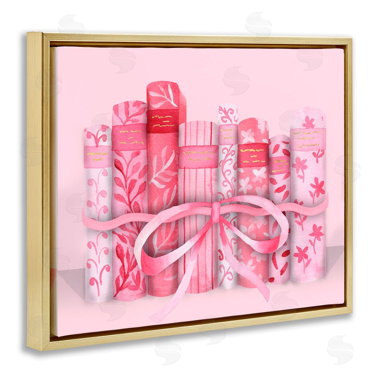 Nina Jacobs Pastel Pink Book Lovers Gold Floating Frame Canvas Art Print