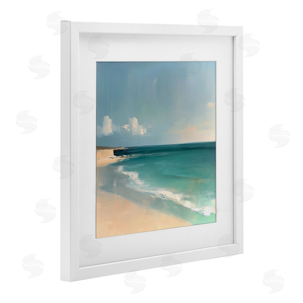 Annabelle Hall Expressive Turquoise Horizon White Framed Print Under Glass Art