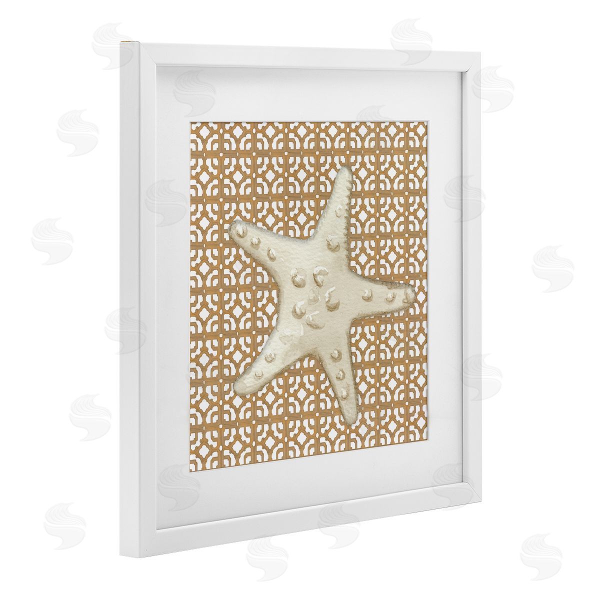 Lee Ann Sanders Mediterranean Tile & Starfish White Framed Print Under Glass Art