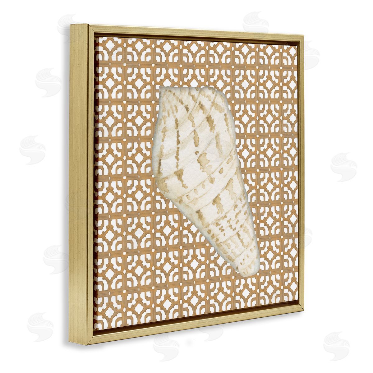 Lee Ann Sanders Coastal Tile And Shell Gold Floating Frame Canvas Art Print