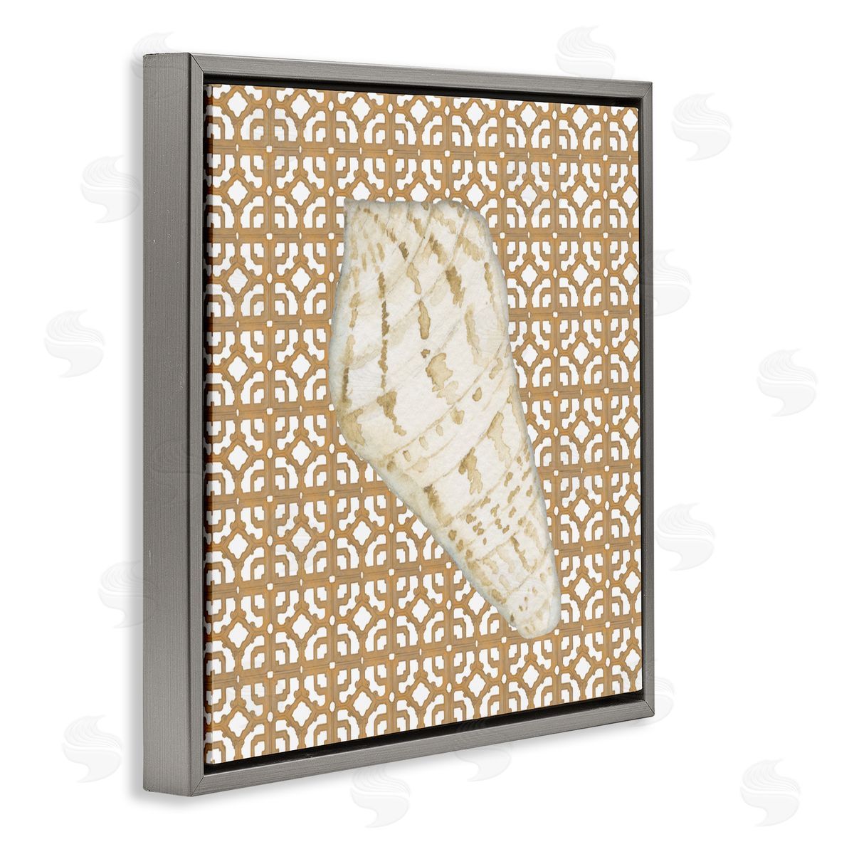 Lee Ann Sanders Coastal Tile And Shell Gray Floating Frame Canvas Art Print