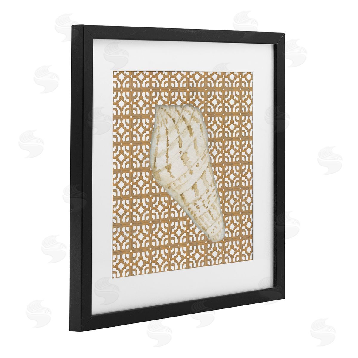 Lee Ann Sanders Coastal Tile And Shell Black Framed Print Under Glass Art