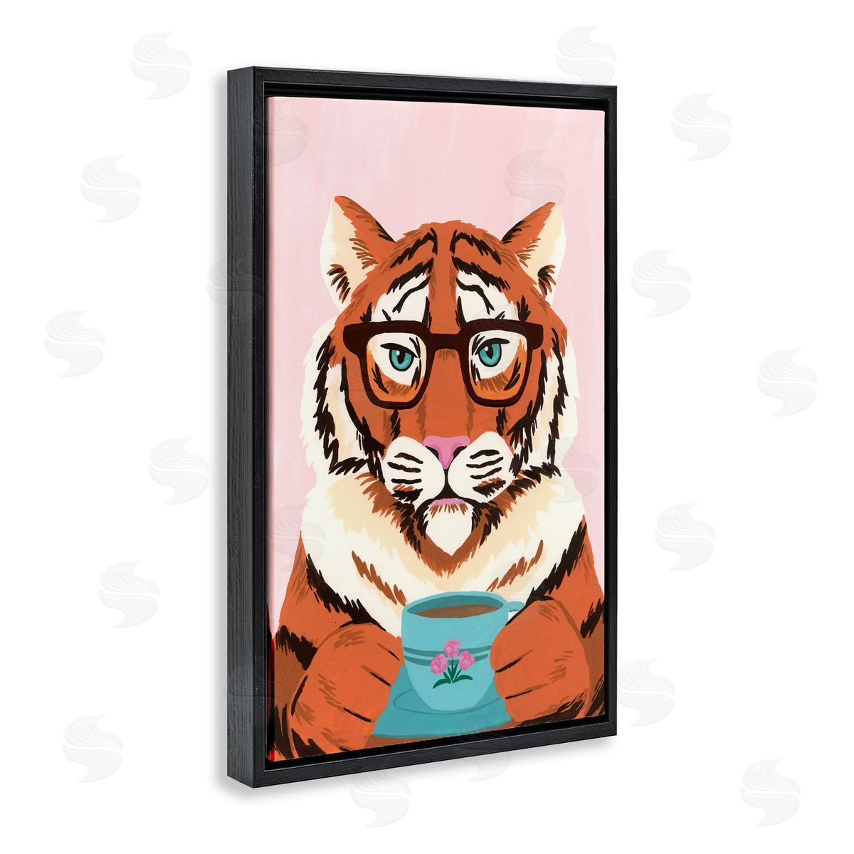 Courtney Haley Tiger And Bubble Tea Mug Black Floating Frame Canvas Wall Art Print