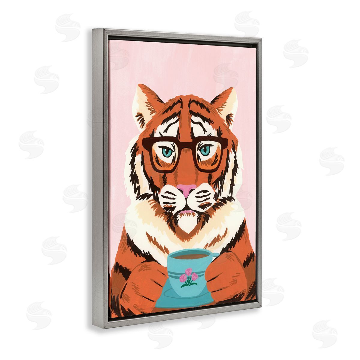 Courtney Haley Tiger And Bubble Tea Mug Gray Floating Frame Canvas Art Print
