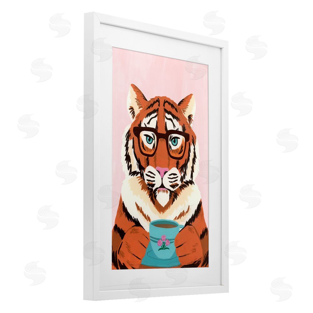 Courtney Haley Tiger And Bubble Tea Mug White Framed Print Under Glass Art