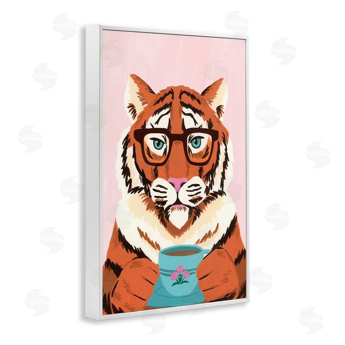 Courtney Haley Tiger And Bubble Tea Mug White Frame Giclee Art Print