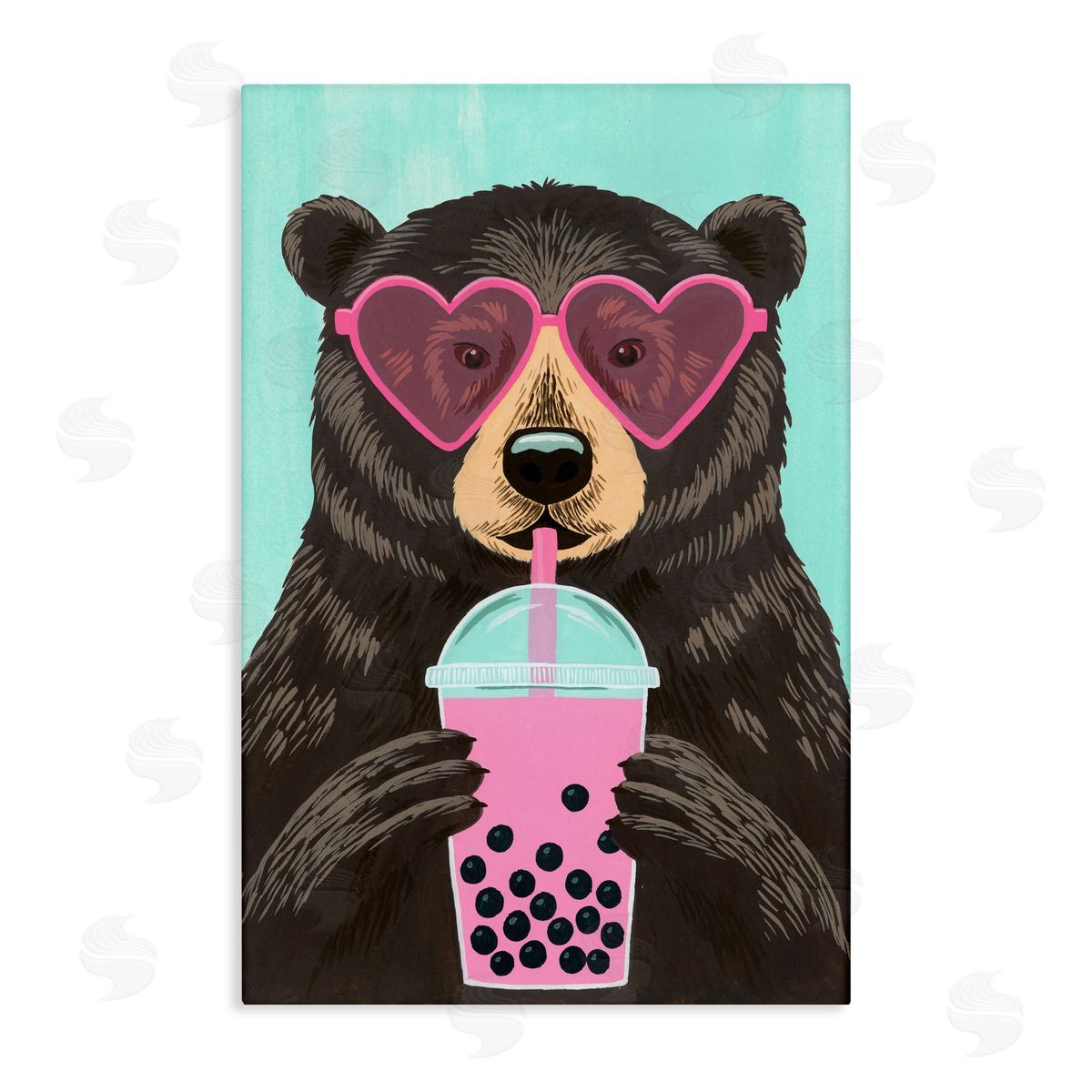 Courtney Haley Bear And Bubble Tea Canvas Wall Art Print