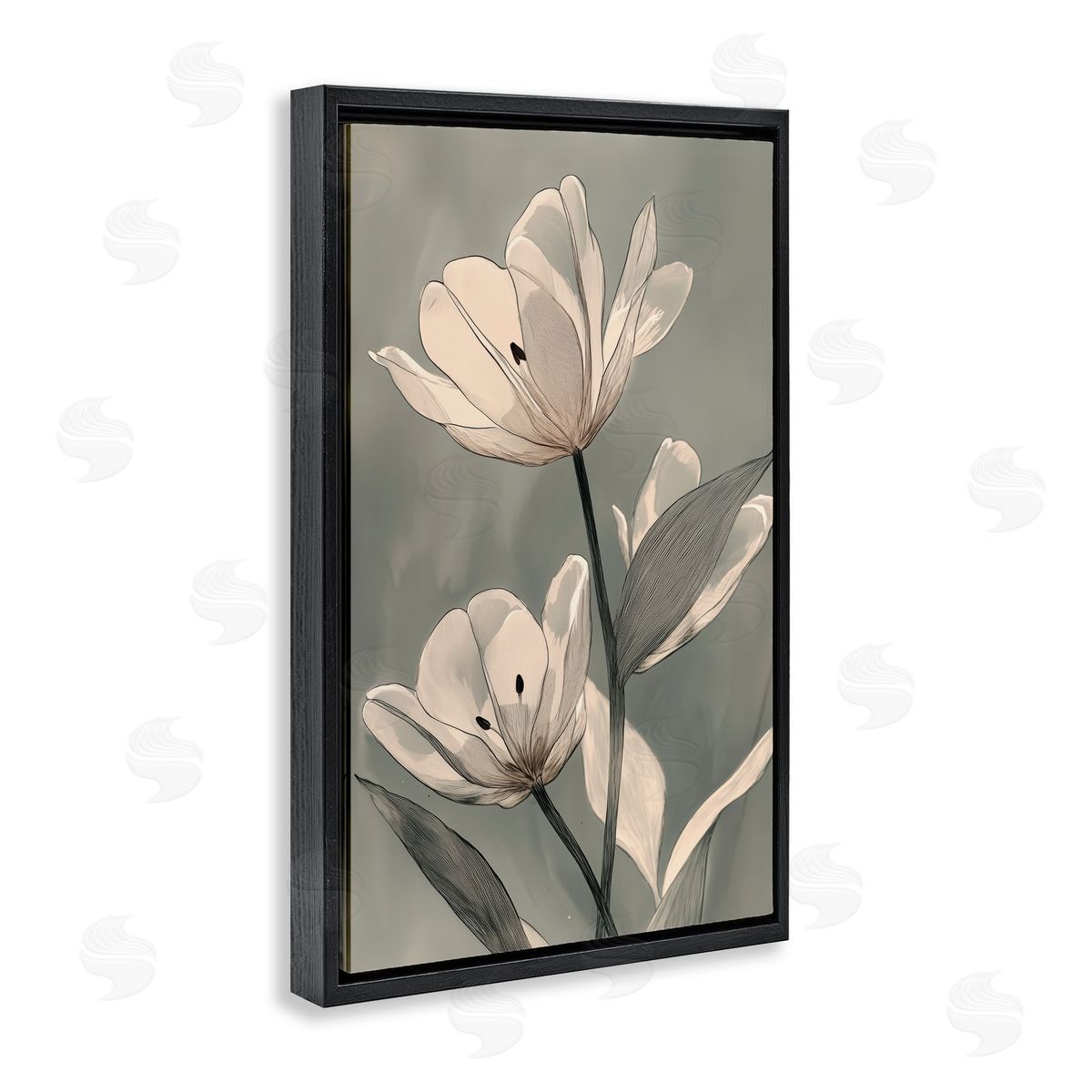 Annabelle Hall Times Three Budding Flowers Black Floating Frame Canvas Wall Art Print