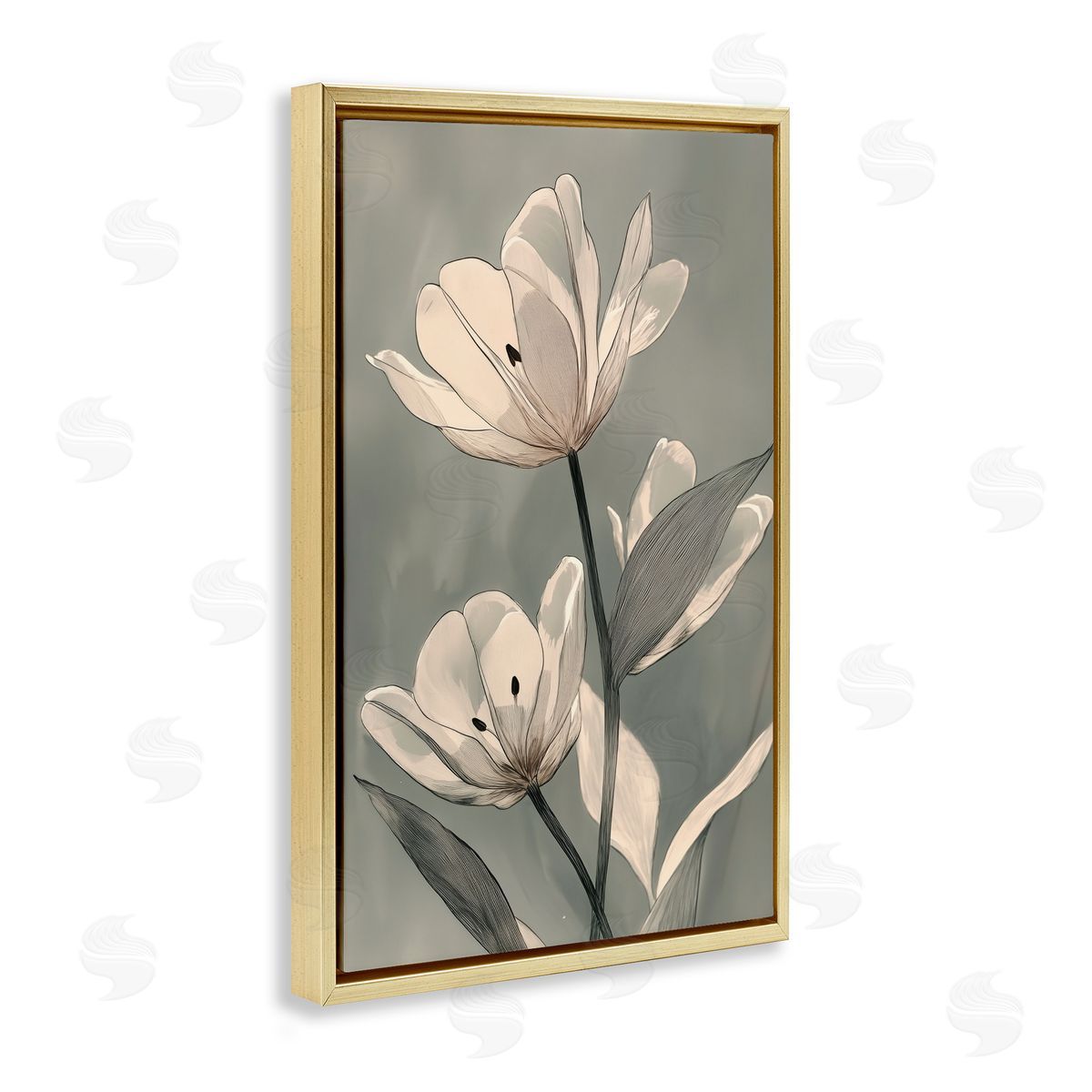 Annabelle Hall Times Three Budding Flowers Gold Floating Frame Canvas Art Print