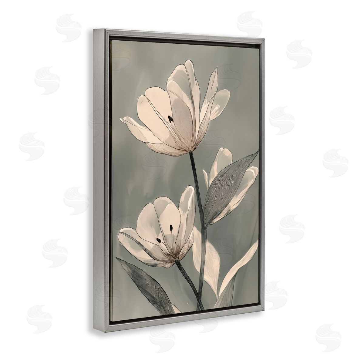 Annabelle Hall Times Three Budding Flowers Gray Floating Frame Canvas Art Print
