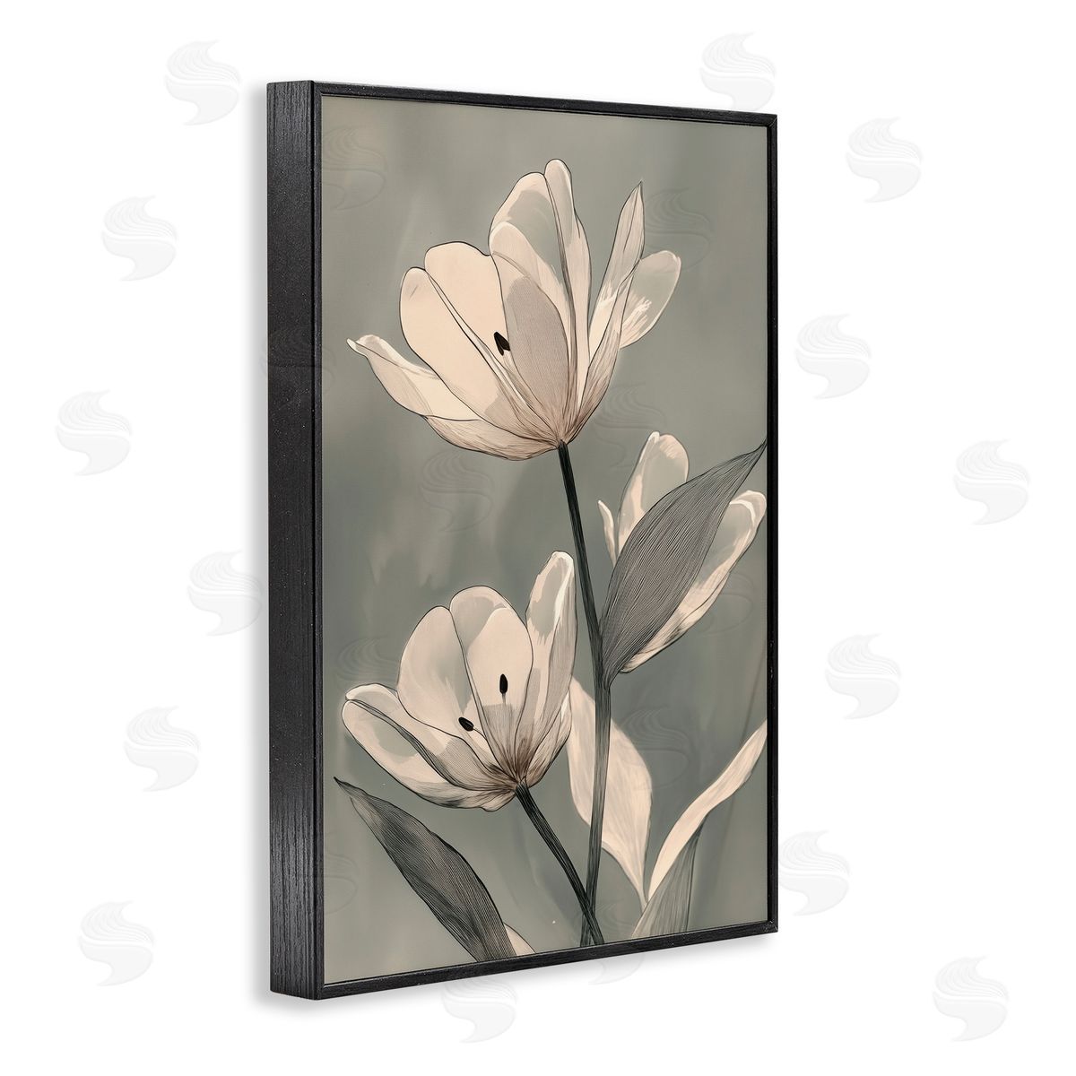 Annabelle Hall Times Three Budding Flowers Black Framed Giclee Art Print