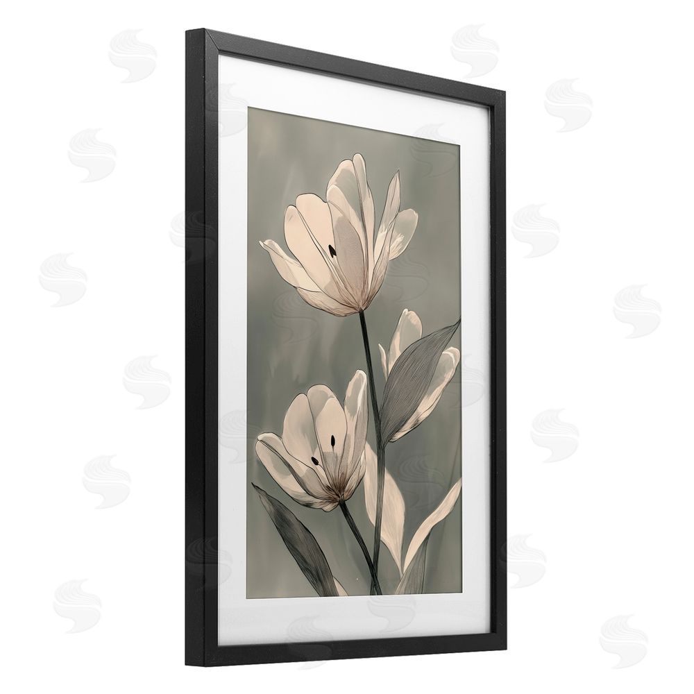Annabelle Hall Times Three Budding Flowers Black Framed Print Under Glass Art